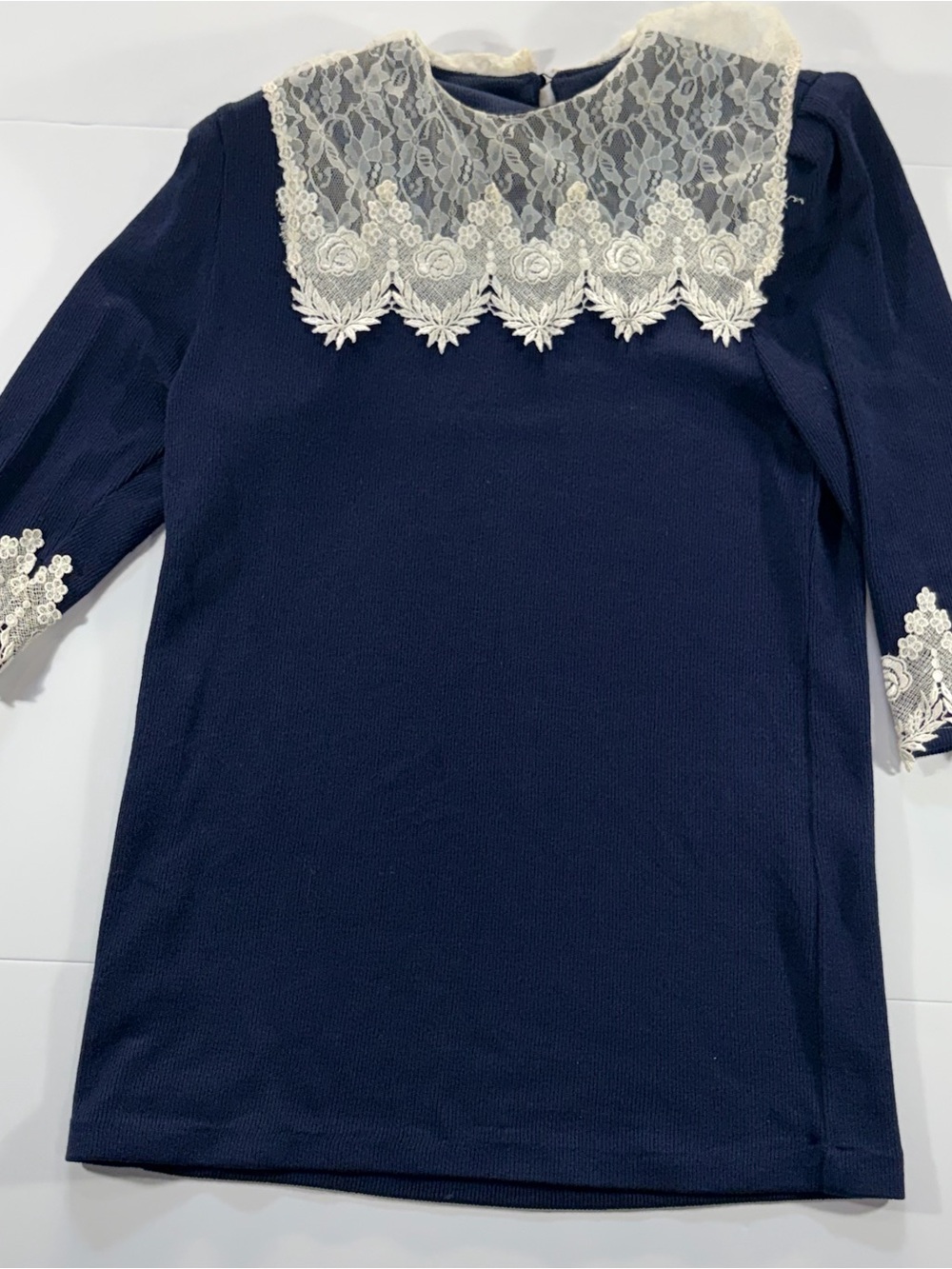 VTG Jeffrey & Dara By Linda Hutley Navy Knit Lace Collar Tunic / Mini Dress